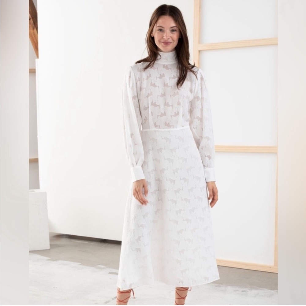 & Other Stories turtleneck Jacquard midi Dress size‎ 6 M white